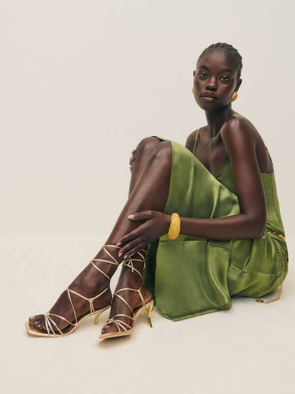 Gray Heeled Sandal - Gold